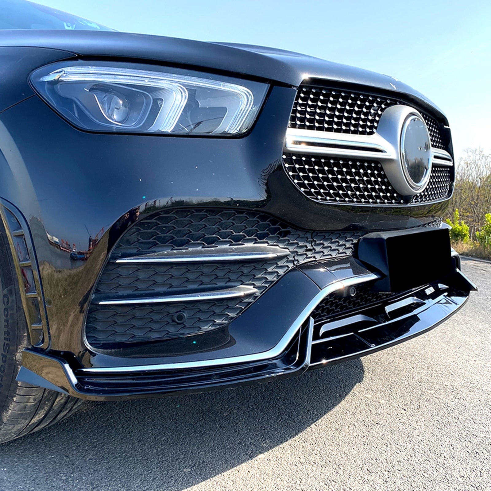 Gloss Black Front Bumper Lip for Mercedes GLE W167 (2020-2022