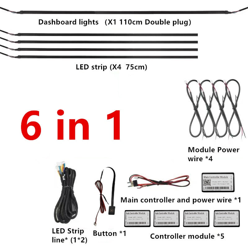 Universal 18 In 1 LED Car Ambient Lights Strips –